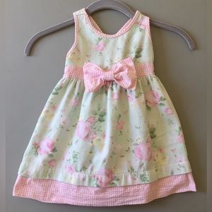 Vintage Hartstrings Dress 24M Easter Gingham Floral Seersucker Pink Mint Green